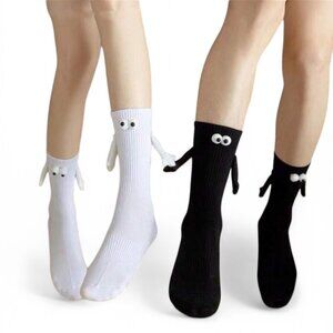 Set Of 2 Couples Unisex Black and white ghost socks holding hands. NEW